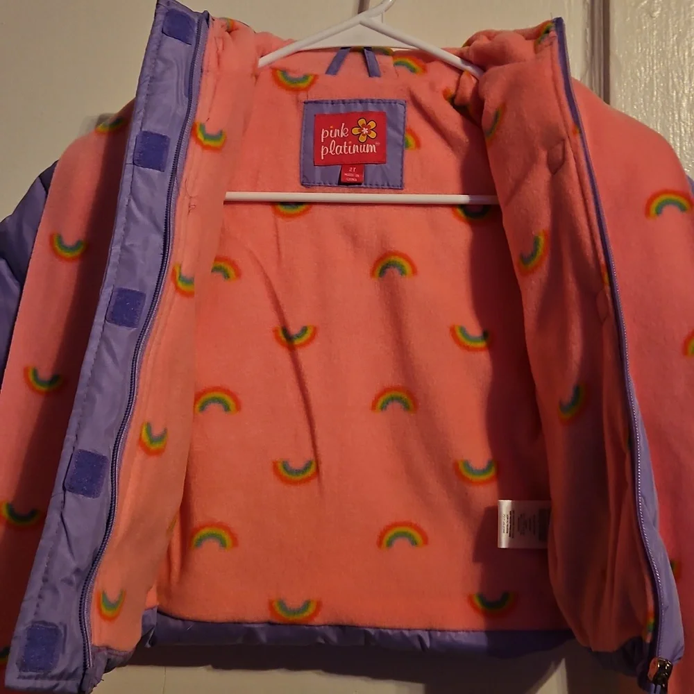 Girls 2T Purple & pink Puffer Jacket with Pink Scarf NWT